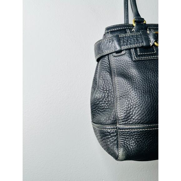 COACH Black Hampton Vintage Pebbled Leather Satchel Handbag Purse - Picture 7 of 14